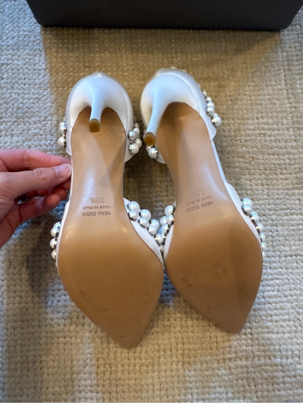 Worn once! Monique Lhuillier Shannon Suede Pearl Pump | Size 38.5 - Picture 7 of 8